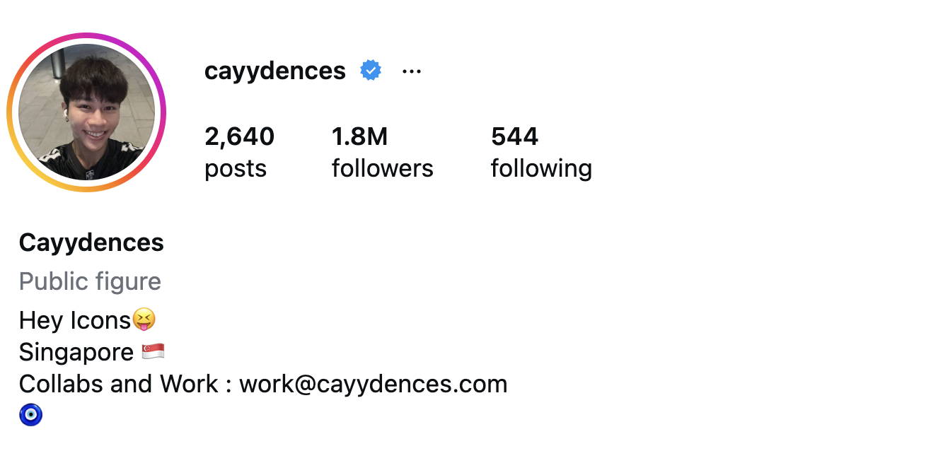 Cavin Chua (@cayydences) – 1.8M Followers