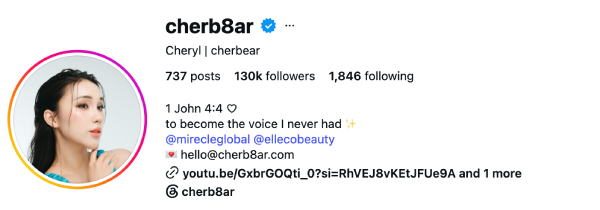 1. Cheryl Chin (@cherb8ar) — 130K Followers