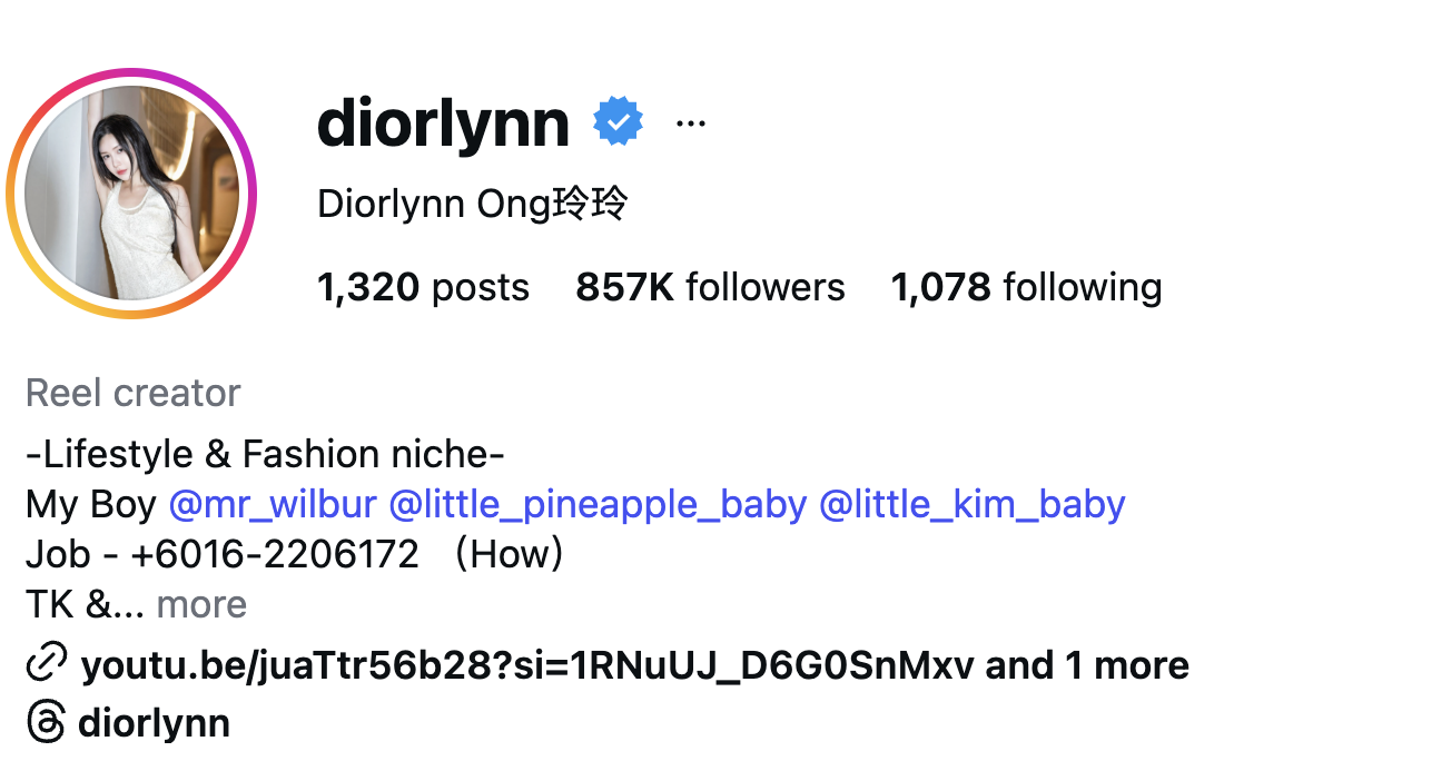 Diorlynn Ong (@diorlynn) – 857K Followers