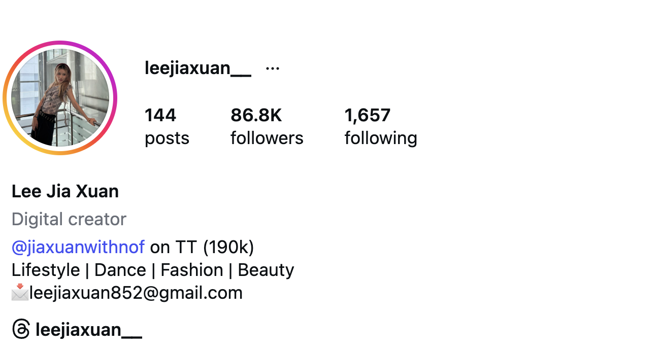 Jiaxuan (@leejiaxuan_) – 86.7K Followers