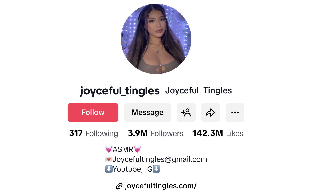 Joyceful Tingles (@joyceful_tingles) – 3.9M Followers