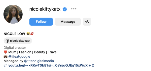 Nicole Low (@nicolekittykatx) – 267K followers