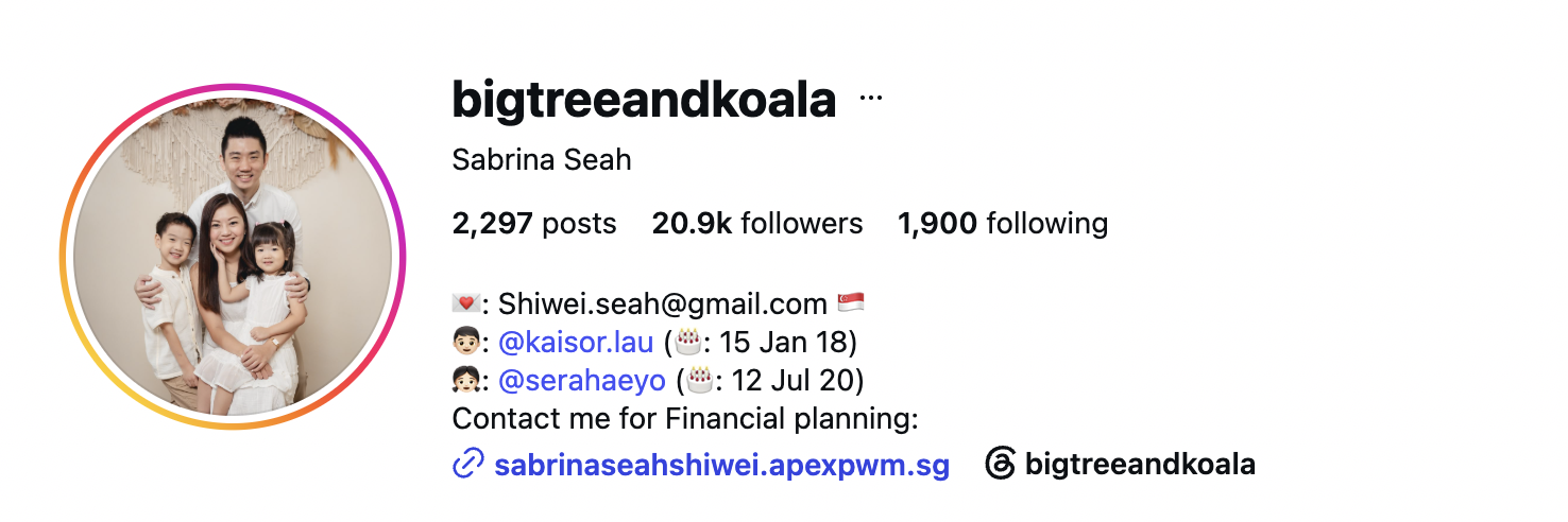 Sabrina Seah (@bigtreeandkoala) – 20.9K Followers